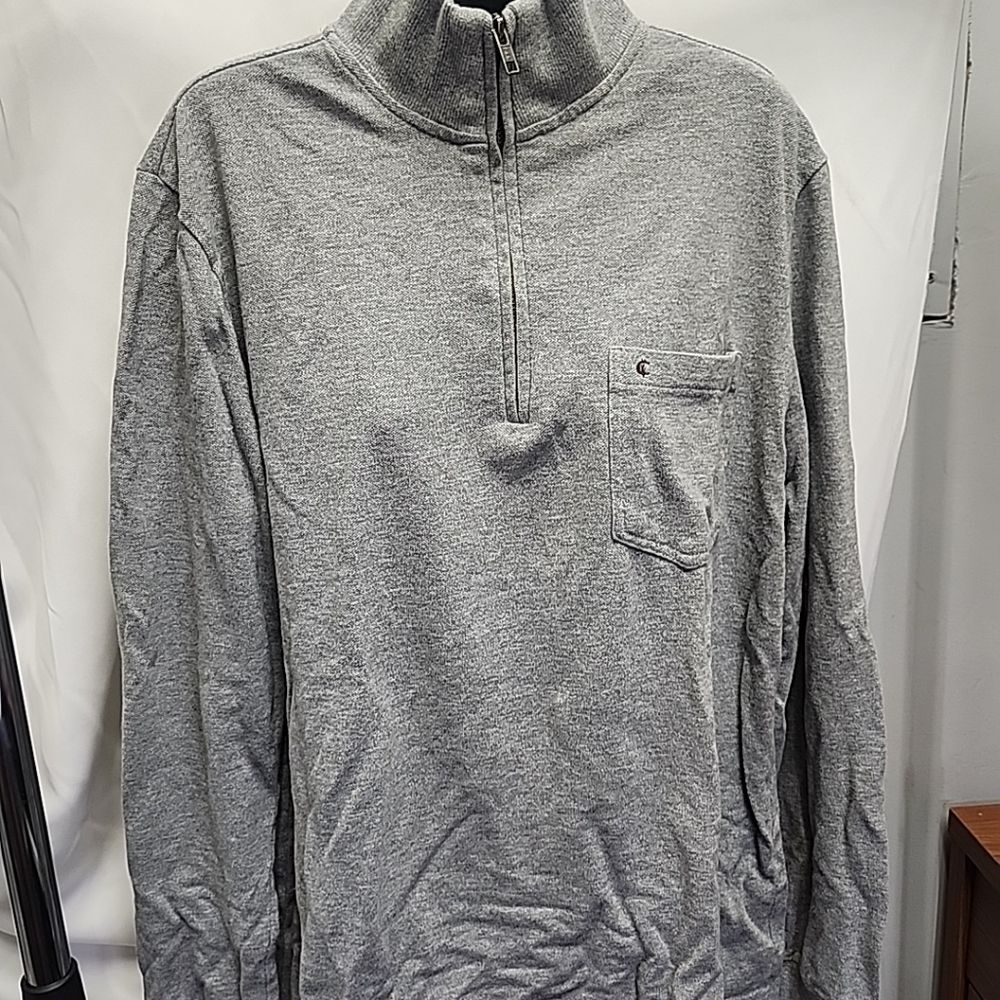 Criquet Sweater Gray Organic Cotton 1/4 Quarter Zip Shirt Collared Long Men M